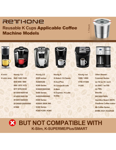 Taza K Reutilizable RETHONE de Acero Inoxidable - 4 Piezas