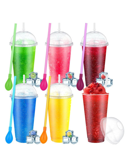 Set de 6 Vasos Slushie Ninehaoou 710 ml con Pajitas Reutilizables Set de 6 Vasos Slushie Ninehaoou 710 ml con Pajitas Reutilizables