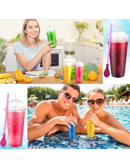 Set de 6 Vasos Slushie Ninehaoou 710 ml con Pajitas Reutilizables Set de 6 Vasos Slushie Ninehaoou 710 ml con Pajitas Reutilizables