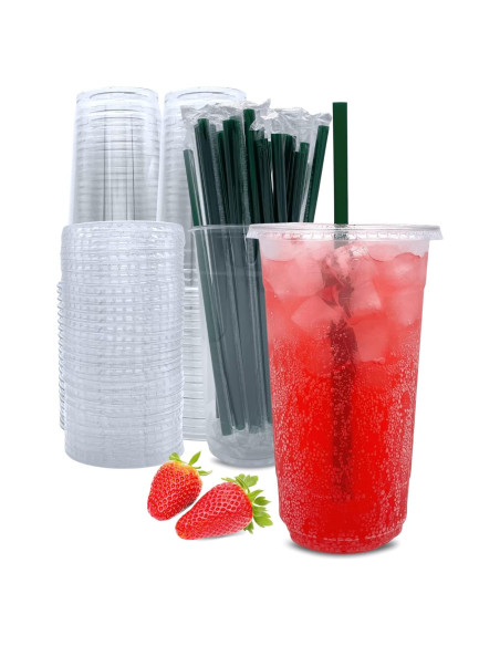 Vasos de Plástico Aatriet 32 oz Transparentes con Tapas y Pajitas - 25 Piezas Vasos de Plástico Aatriet 32 oz Transparentes con Tapas y Pajitas - 25 Piezas