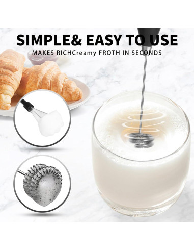 Espumador de Leche Portátil PQWPQW KM-DDQ Recargable Negro