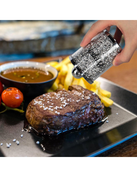 Juego de Sal y Pimienta Hebaogugu de Cristal con Bandeja Plata Juego de Sal y Pimienta Hebaogugu de Cristal con Bandeja Plata