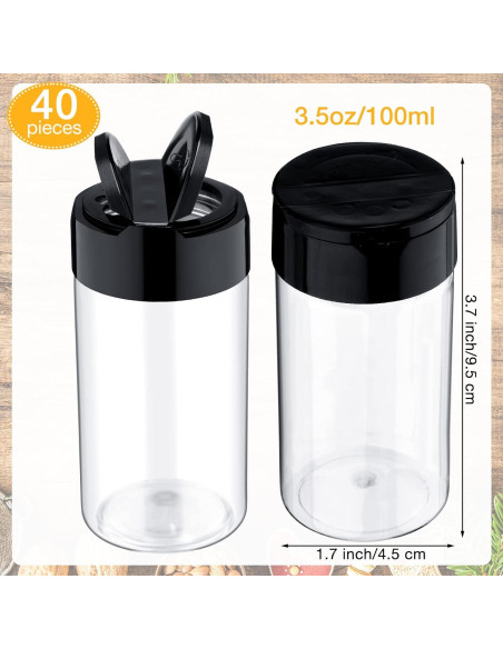 Paquete de 40 tarros de especias plásticos 100 ml con tapa shaker Paquete de 40 tarros de especias plásticos 100 ml con tapa shaker