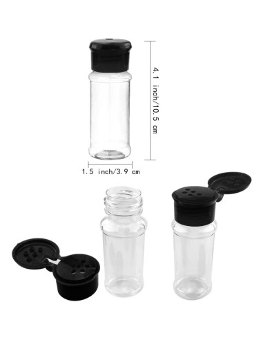 Set de 5 Frascos de Especias Plástico 100 ml con Tapas Negras