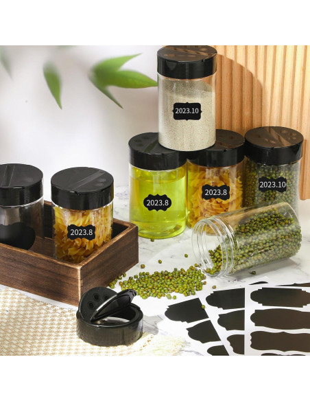 18 Tarros de Especias Plástico 300ml Uiifan con Tapas Negras 18 Tarros de Especias Plástico 300ml Uiifan con Tapas Negras