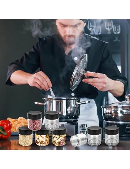 Paquete de 36 frascos de especias plásticos 120 ml con tapa negra Paquete de 36 frascos de especias plásticos 120 ml con tapa negra