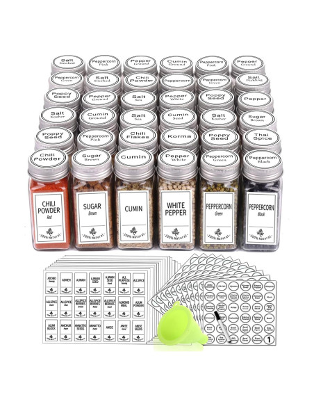 SWOMMOLY 25 Tarros de Especias de Vidrio 4oz con Etiquetas SWOMMOLY 25 Tarros de Especias de Vidrio 4oz con Etiquetas