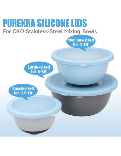 Paquete de 3 tapas de silicona Purekra para cuencos OXO 2