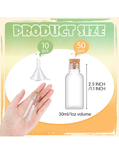 50 Botellas de Plástico 30 ml con Corcho Sabary para Manualidades