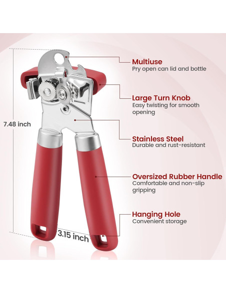 Abrelatas Manual Vayvnt Acero Inoxidable Rojo 4 en 1 Abrelatas Manual Vayvnt Acero Inoxidable Rojo 4 en 1