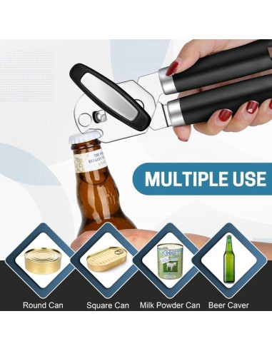 Abrelatas Manual de Acero Inoxidable Genérico 2 en 1 Ergonómico
