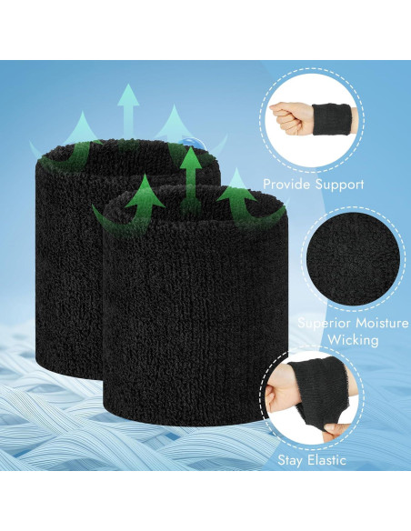 8 Bandas de Sudor para Muñeca PEASUG - Algodón Absorbente 8 Bandas de Sudor para Muñeca PEASUG - Algodón Absorbente