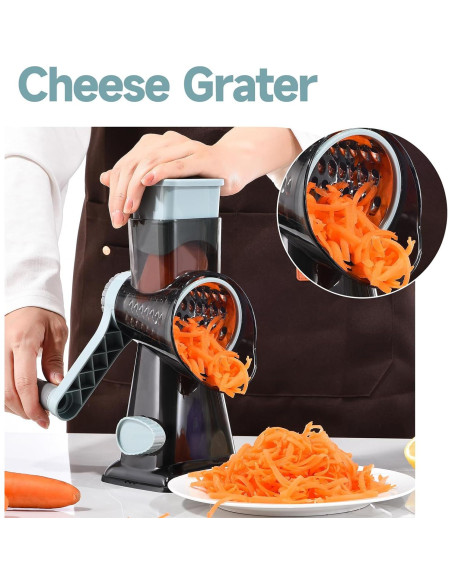 Rallador de Queso Rotatorio Ziweaye 3 en 1 con Cuchillas Rallador de Queso Rotatorio Ziweaye 3 en 1 con Cuchillas