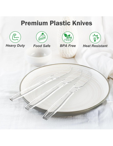 Cuchillos de Plástico Desechables Dealusy 100 Unidades 19.5 cm