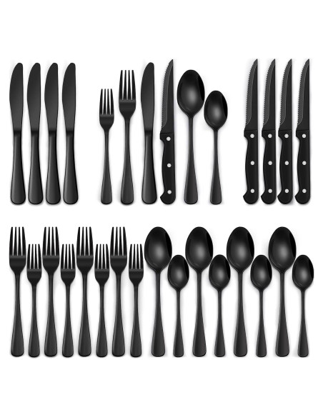 Juego de Cubiertos EWFEN Negro 24 Piezas Acero Inoxidable Juego de Cubiertos EWFEN Negro 24 Piezas Acero Inoxidable