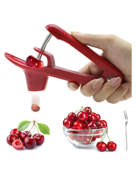 Deshuesadora de cerezas PCTC roja, acero inoxidable y silicona Deshuesadora de cerezas PCTC roja, acero inoxidable y silicona