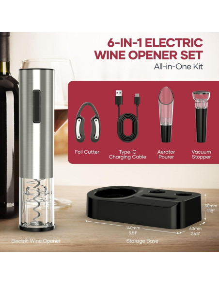 Abridor de Vino Eléctrico Assark 6 en 1 Recargable Automático Abridor de Vino Eléctrico Assark 6 en 1 Recargable Automático