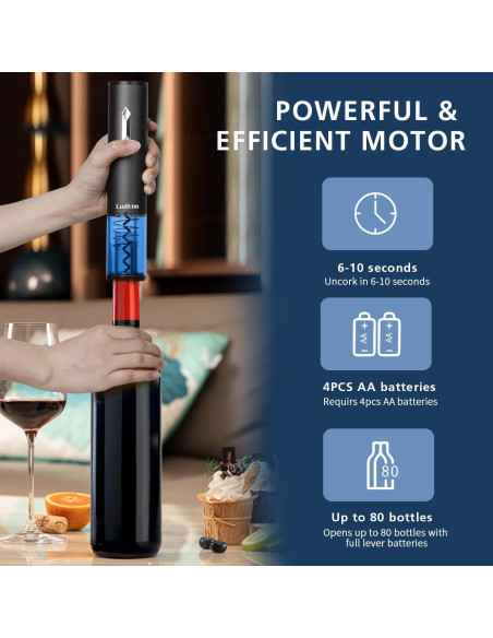 Juego Abridor de Vino Eléctrico Ludkim C011PRO con Aerador y Tapones Juego Abridor de Vino Eléctrico Ludkim C011PRO con Aerador y Tapones