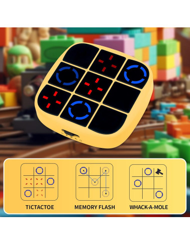 Consola Tic Tac Toe Bolt 4 en 1 - Juego Portátil Amarillo
