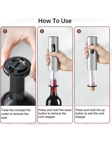 Abridor de Vino Eléctrico ELMWAY Recargable Acero Inoxidable
