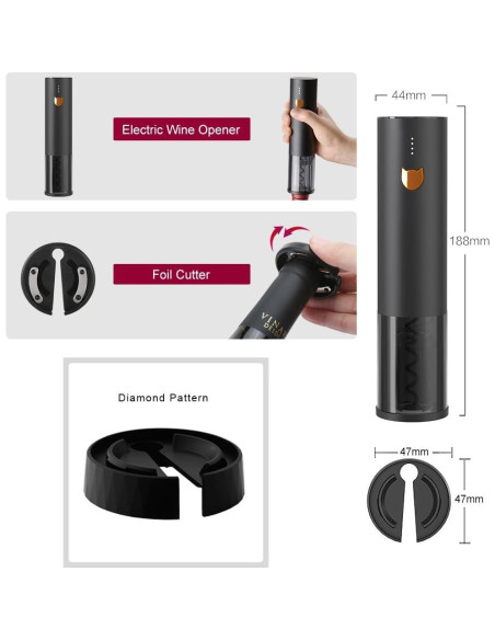 Abridor de Botellas de Vino Eléctrico YYDSBAYS Oro Rosa Recargable Abridor de Botellas de Vino Eléctrico YYDSBAYS Oro Rosa Recargable