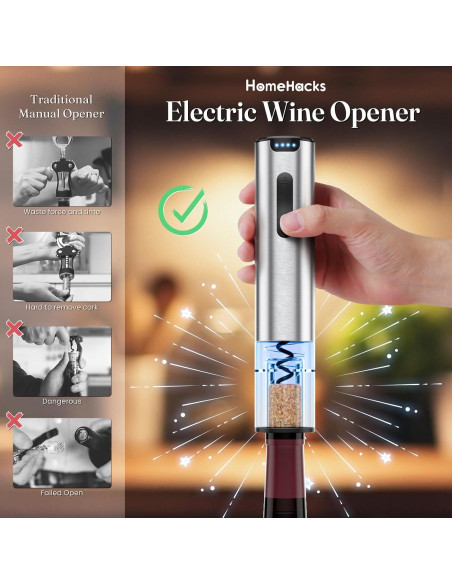 Abridor de Vino Eléctrico HomeHacks Recargable con Cortador Abridor de Vino Eléctrico HomeHacks Recargable con Cortador