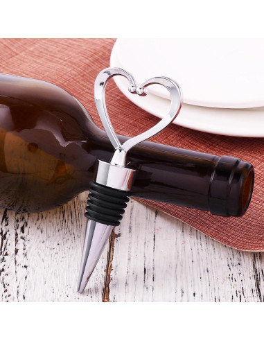 3 Tapones Reutilizables para Vino YUXIANLB Corazón Plateado