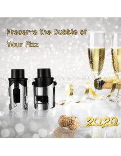 Tapones de Champagne HYZ con Bomba - Set de 2, Acero Inoxidable 2