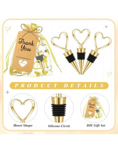 Buryeah 60 Tapones de Vino Corazón Dorado con Bolsas y Etiquetas 2