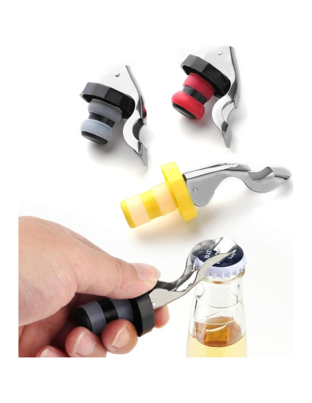 6 Tapones de Vino Reutilizables KINMINGZHU Silicona y Acero 6 Tapones de Vino Reutilizables KINMINGZHU Silicona y Acero