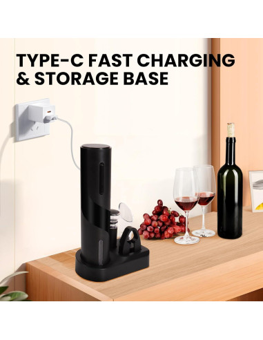 Abridor de Vino Eléctrico LAMA Negro Recargable con Accesorios