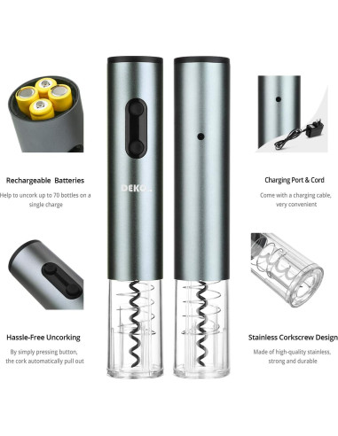 Abridor de Vino Eléctrico DEKOHM Recargable 5 en 1 con Accesorios