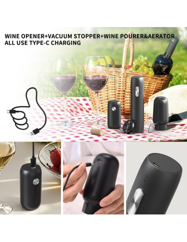 Juego de abridor de vino eléctrico 4 en 1 Redwinter