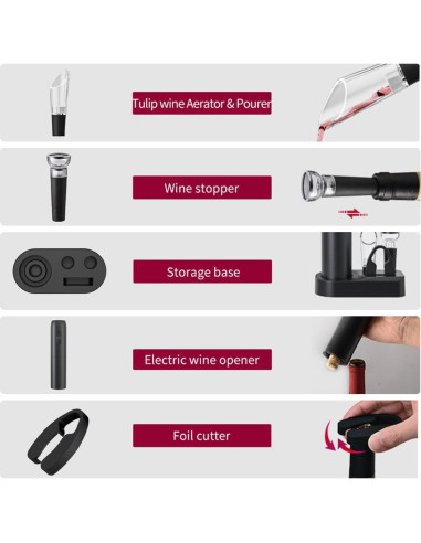 Juego de Abrebotellas Eléctrico Recargable KP1125 con Vertedor y Cortador