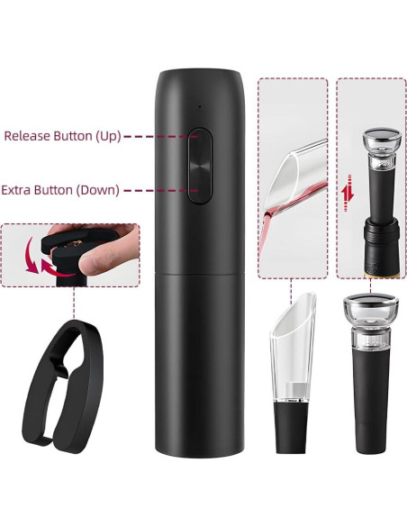 Juego de Abrebotellas Eléctrico Recargable KP1125 con Vertedor y Cortador Juego de Abrebotellas Eléctrico Recargable KP1125 con Vertedor y Cortador