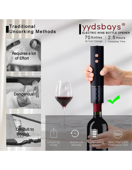 Abrebotellas de Vino Eléctrico YYDSBAYS Oro Recargable Set 4 en 1 Abrebotellas de Vino Eléctrico YYDSBAYS Oro Recargable Set 4 en 1