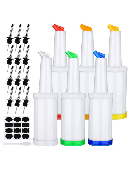 Ruisita 6 Botellas de Plástico para Verter con Vertedores Inoxidable Ruisita 6 Botellas de Plástico para Verter con Vertedores Inoxidable