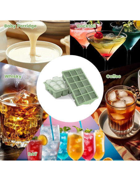 Bandejas de Hielo de Silicona FANYITY 4-Pack Verde Sin BPA Bandejas de Hielo de Silicona FANYITY 4-Pack Verde Sin BPA