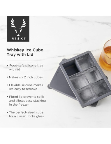 Bandeja de Hielo Viski con Tapa, 6 Cubos de 5.08 cm, Gris
