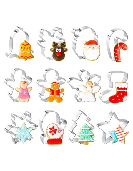 Juego de Cortadores de Galletas de Navidad QtoiKce - 12 Piezas Acero Inoxidable Juego de Cortadores de Galletas de Navidad QtoiKce - 12 Piezas Acero Inoxidable