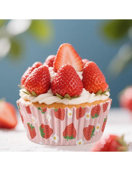600 Forros de Cupcake de Fresa PAJIXANTHIC 5.08 cm Desechables 600 Forros de Cupcake de Fresa PAJIXANTHIC 5.08 cm Desechables