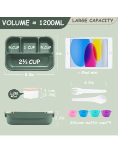 Caja Bento QQKO 1200ml Verde Multi-Compartimento A Prueba de Fugas 2