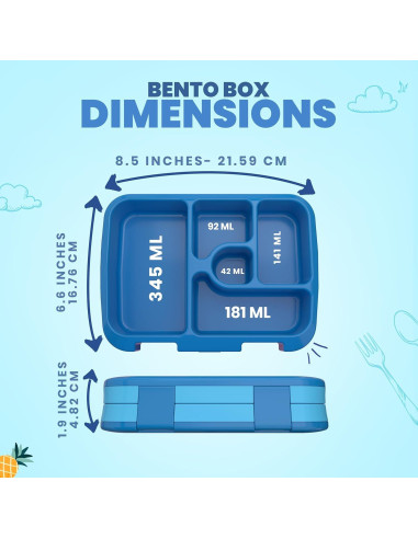Caja Bento YOLAY para Niños 5 Compartimentos Tiburones 800ml