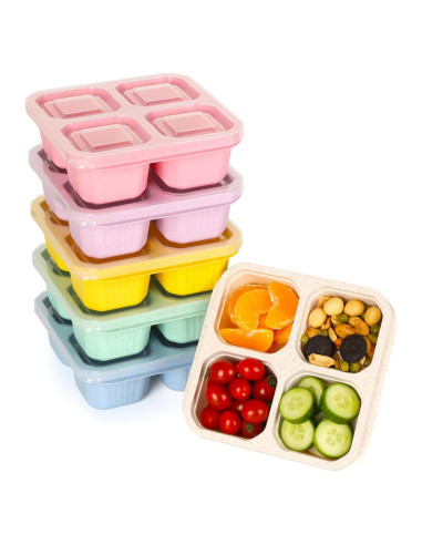 Paquete de 6 Cajas Bento BE OVER QUALITY - Contenedores de Snacks 4 Compartimentos