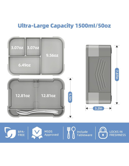 WayEee Caja Bento Apilable 1500ml - Contenedor Almuerzo Niños Gris WayEee Caja Bento Apilable 1500ml - Contenedor Almuerzo Niños Gris