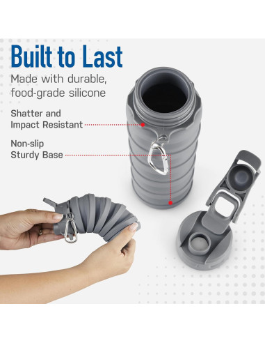 Botella de Agua Plegable Spacesaver 473ml Silicona Gris