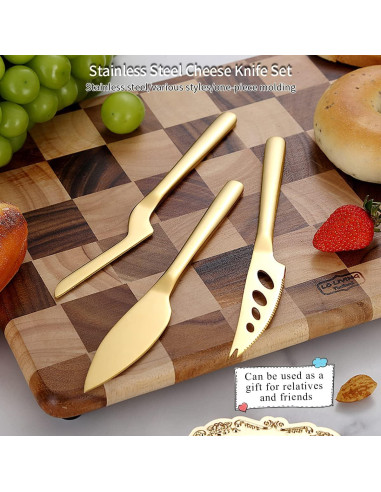 Juego de cuchillos de queso Kyraton Gold 3 piezas acero inoxidable