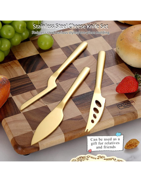 Juego de cuchillos de queso Kyraton Gold 3 piezas acero inoxidable Juego de cuchillos de queso Kyraton Gold 3 piezas acero inoxidable