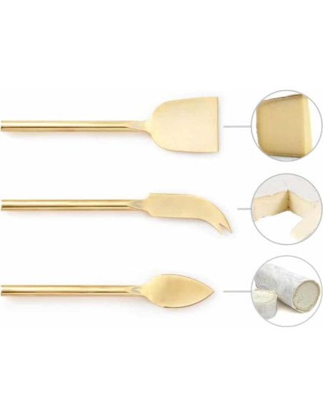 Juego de cuchillos de queso dorados HSHQING 3 piezas acero inoxidable Juego de cuchillos de queso dorados HSHQING 3 piezas acero inoxidable