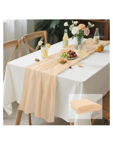 Corredor de Mesa de Gasa Beige 89x305 cm Blissource 6 Piezas